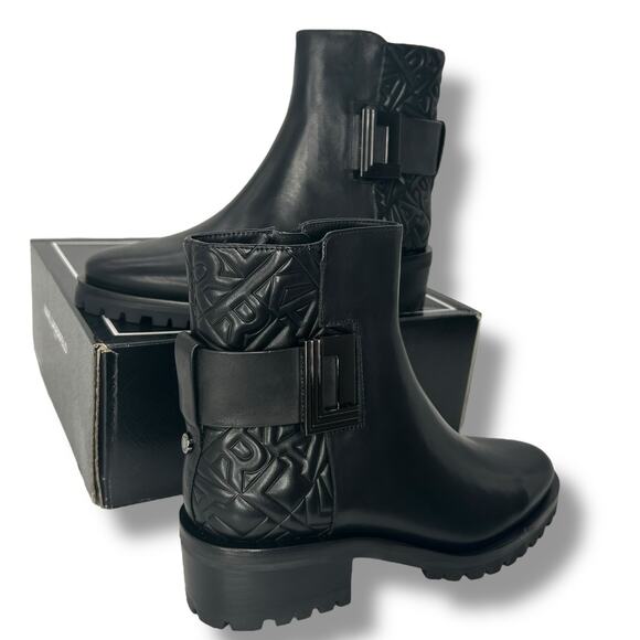 NEW Karl Lagerfeld Black Bootie Size 10 Lug Sole Leather Ankle Boot Combat Moto - Picture 4 of 11